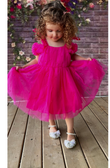 Hot Pink Tulle Girls Dress With Pearls