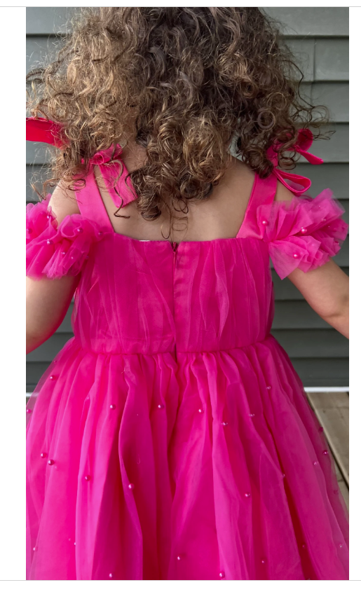 Hot Pink Tulle Girls Dress With Pearls