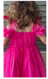 Hot Pink Tulle Girls Dress With Pearls