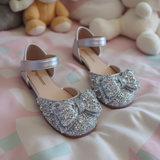 Silver Girls Dress Shoes With Bow