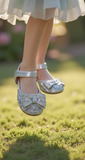 Silver Girls Dress Shoes With Bow