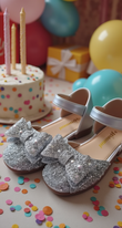 Silver Girls Dress Shoes With Bow